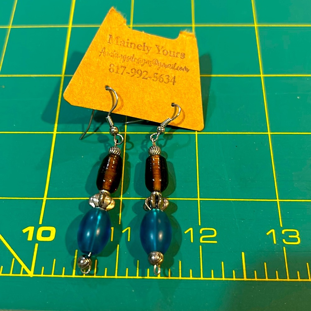 Brown, turquoise, and silver dangle earrings g by Martin Designs